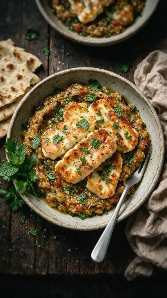 Warmer Auberginendip mit Halloumi