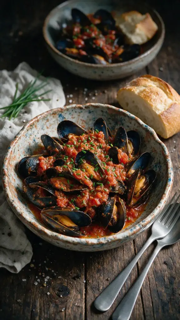 Würzige Mosselen in Tomatensauce