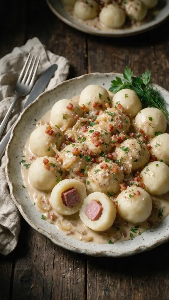 Kartoffelklöße mit Wurstfüllung