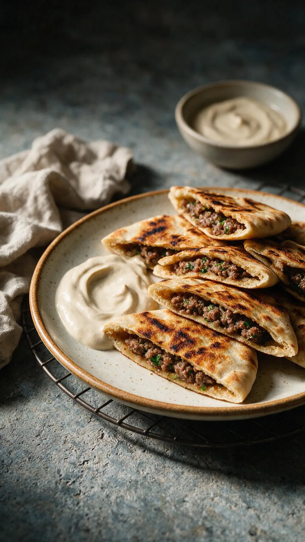 Arayes mit Sesam-Joghurt