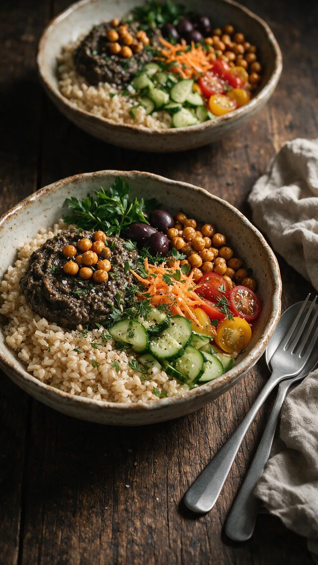 Auberginen-Hummus Buddha Bowl