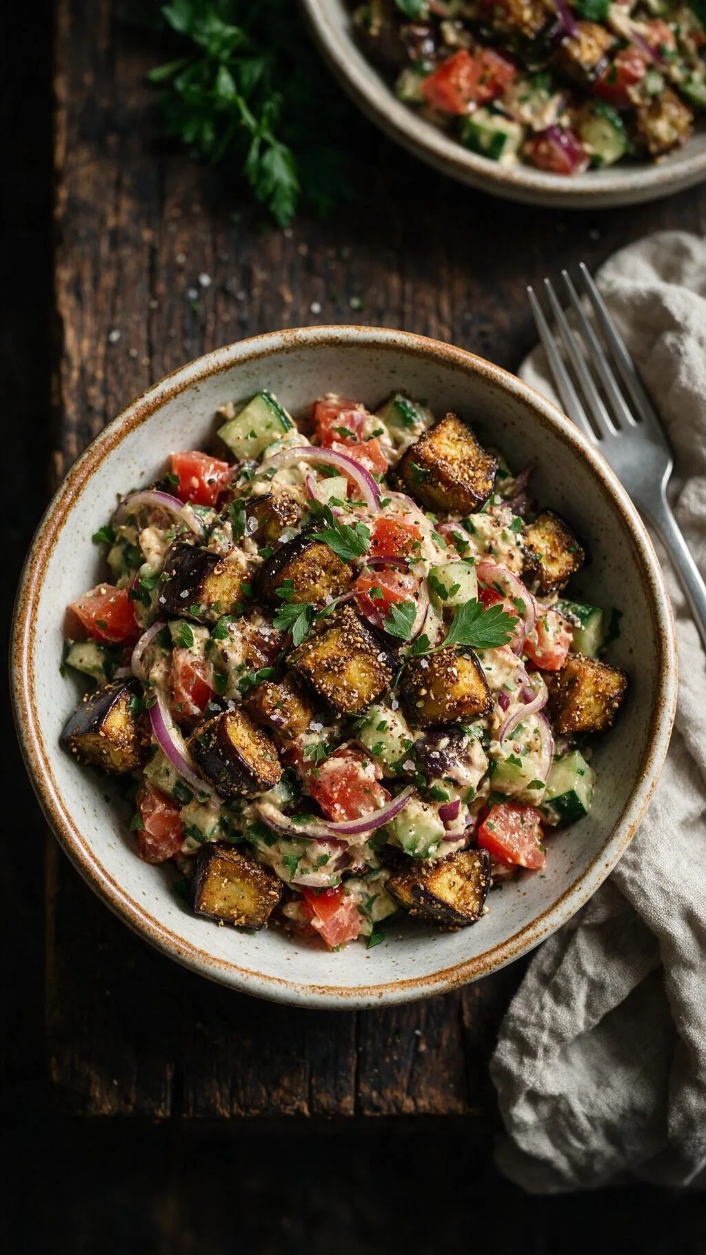 Auberginensalat mit Hummus-Dressing