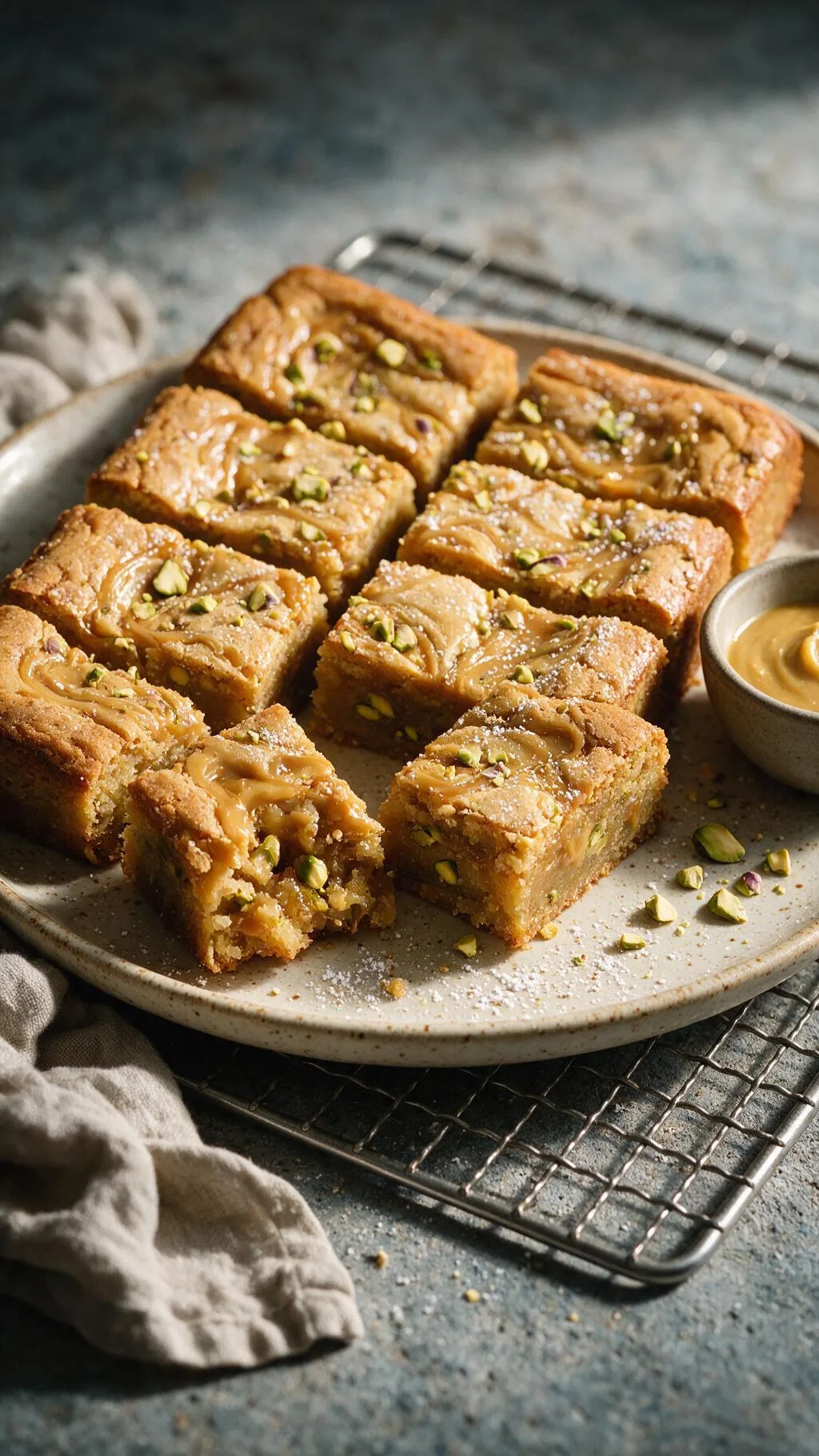 Blondies mit Pistazien & Karamell