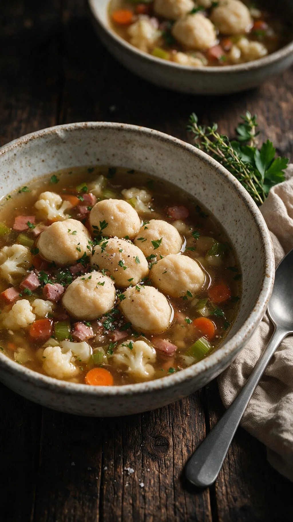 Blumenkohl-Schinken-Suppe mit Klößchen