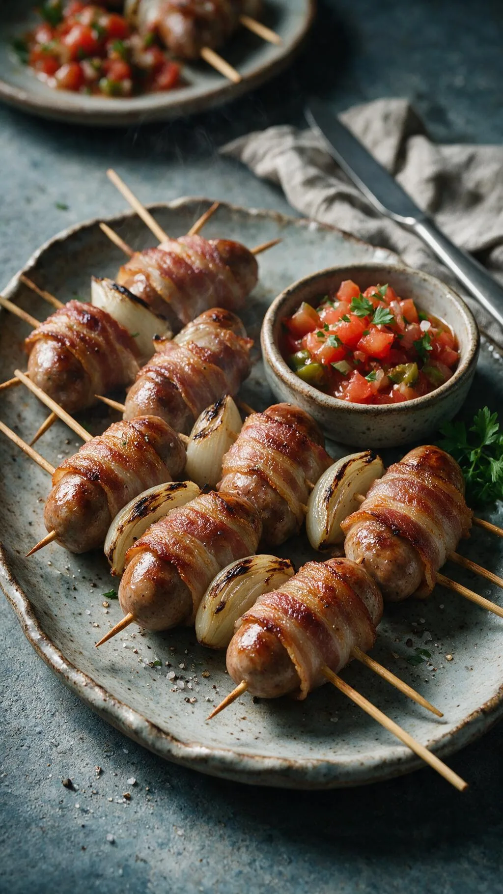 Bratwurstspieße im Speckmantel