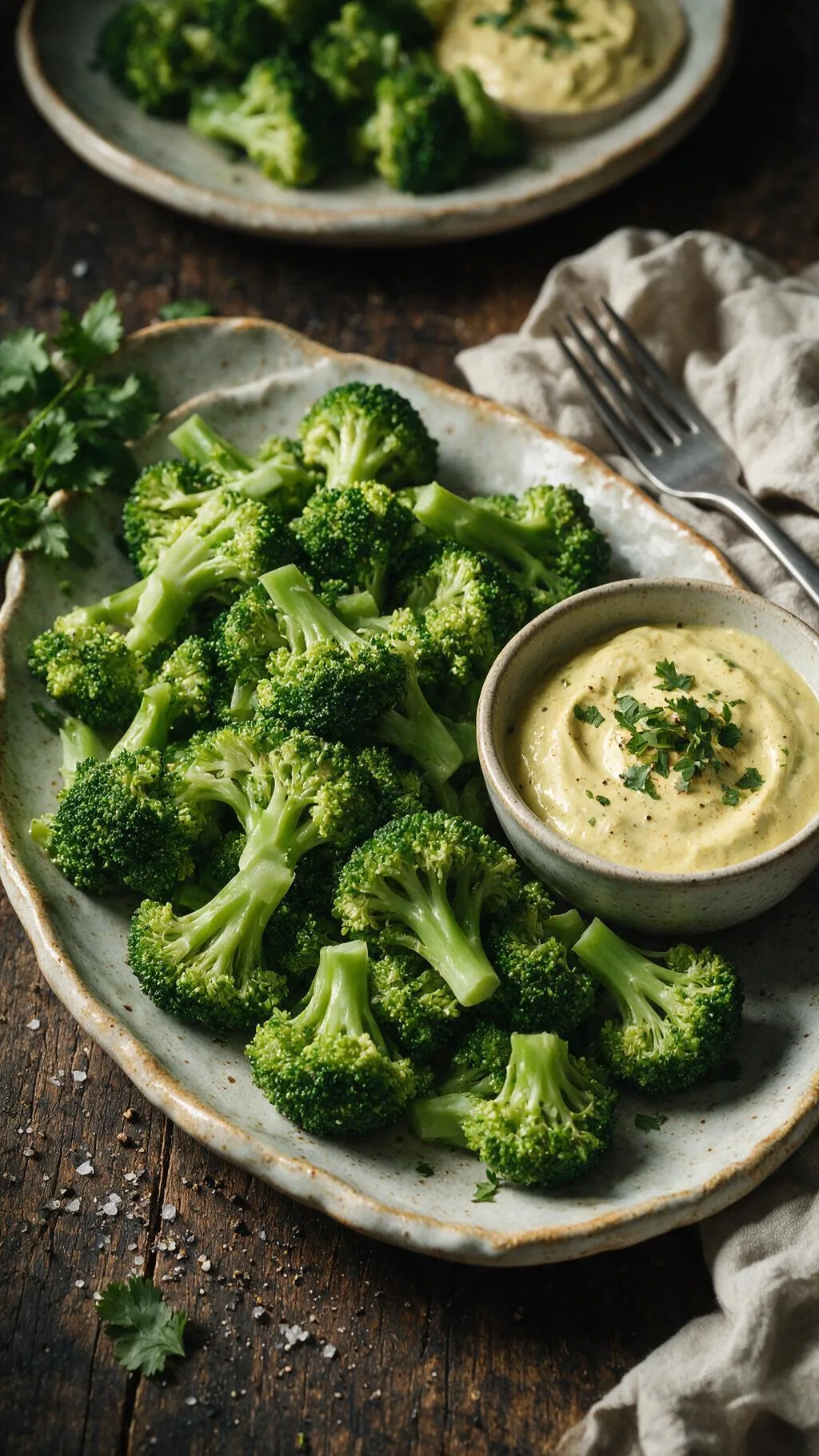 Curry-Brokkoli mit Mayonnaise-Dip