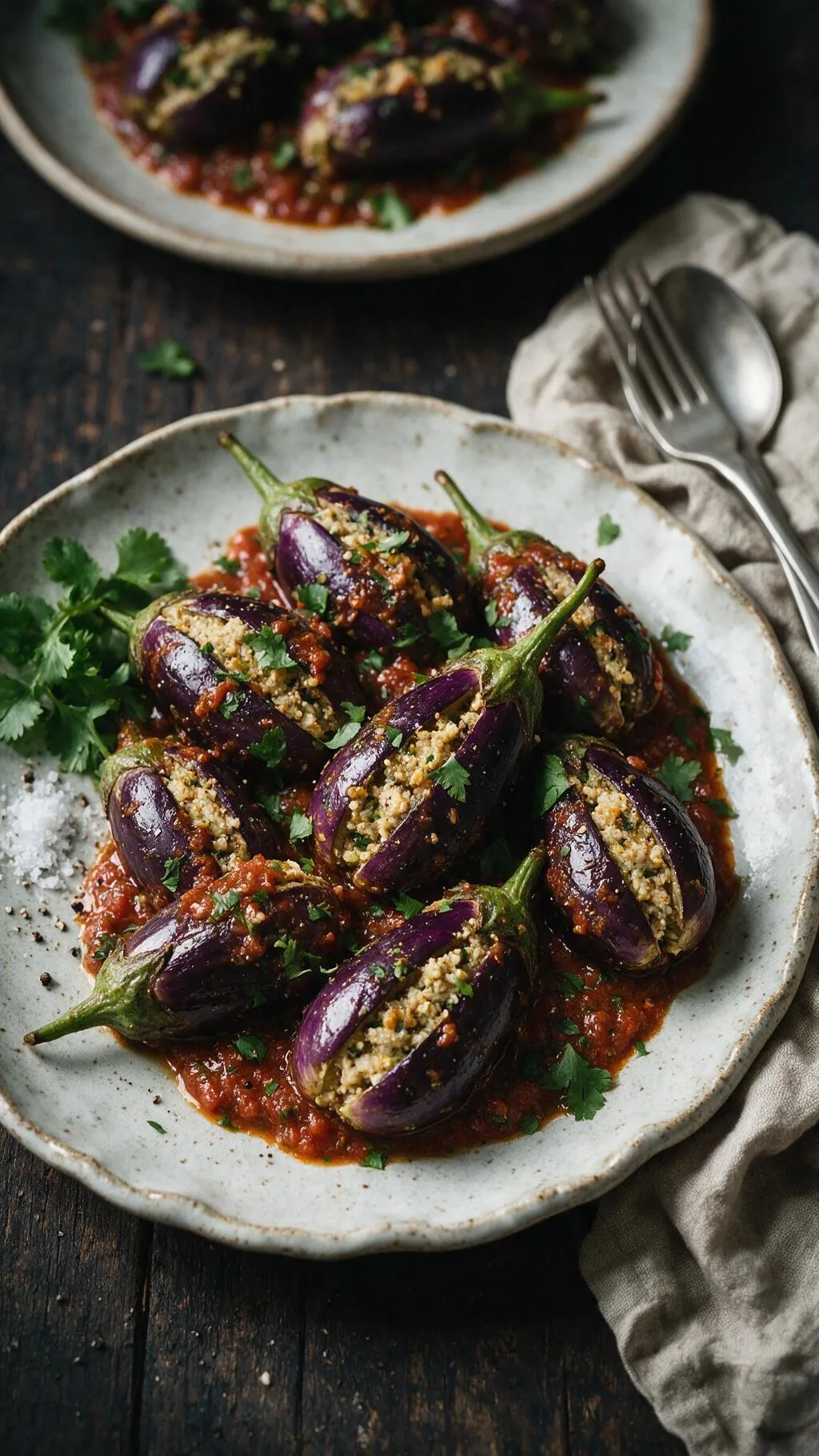 Cashew-Auberginen in Tomatensauce