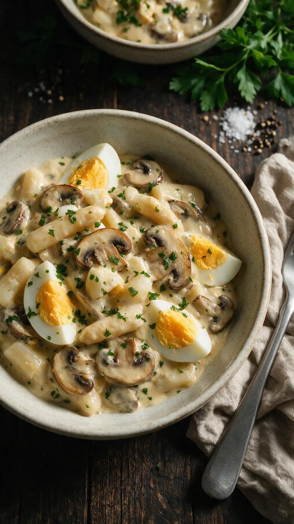 Eierfrikassee mit Champignons