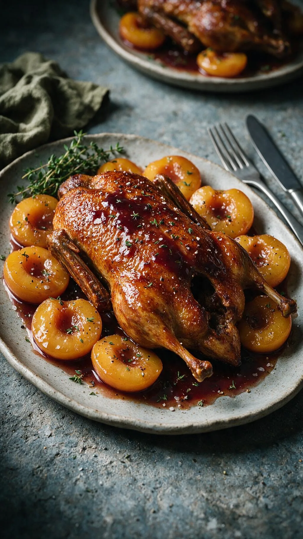 Ente mit Pfirsichen