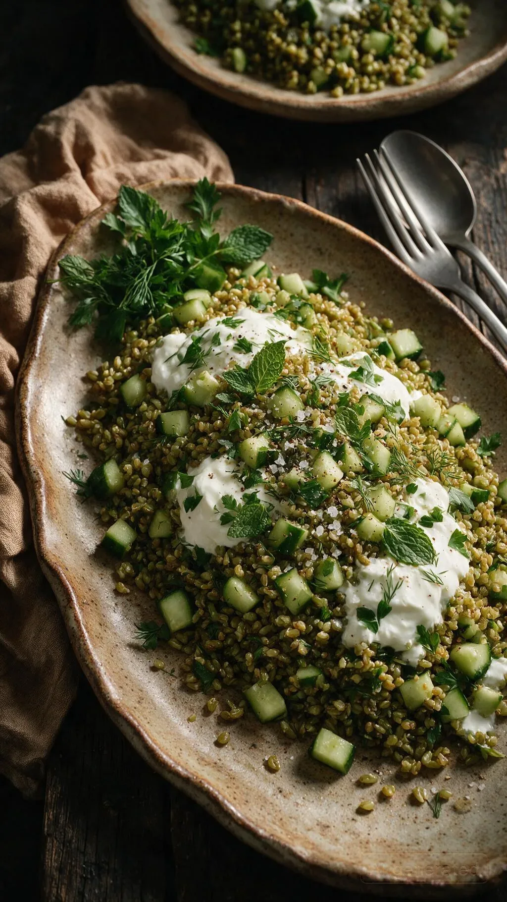 Frikeh mit Gurken und Joghurt