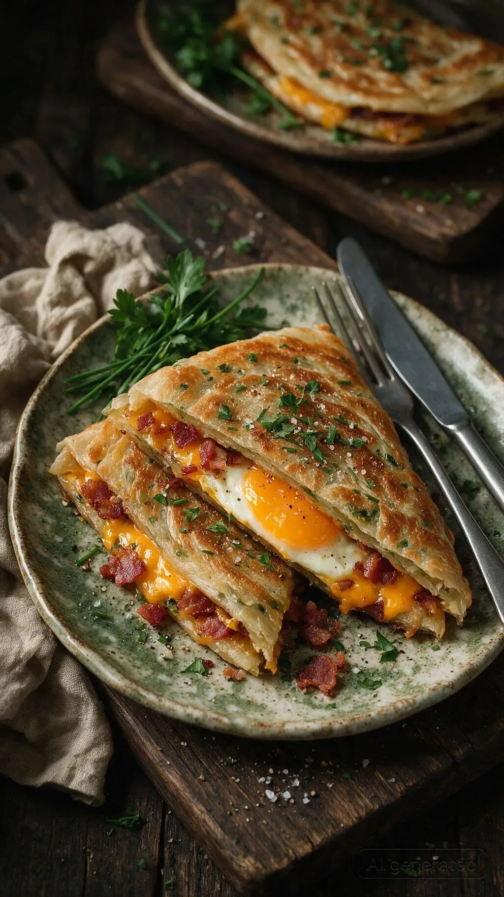 Frühlingszwiebel-Pfannkuchen mit Speck und Ei