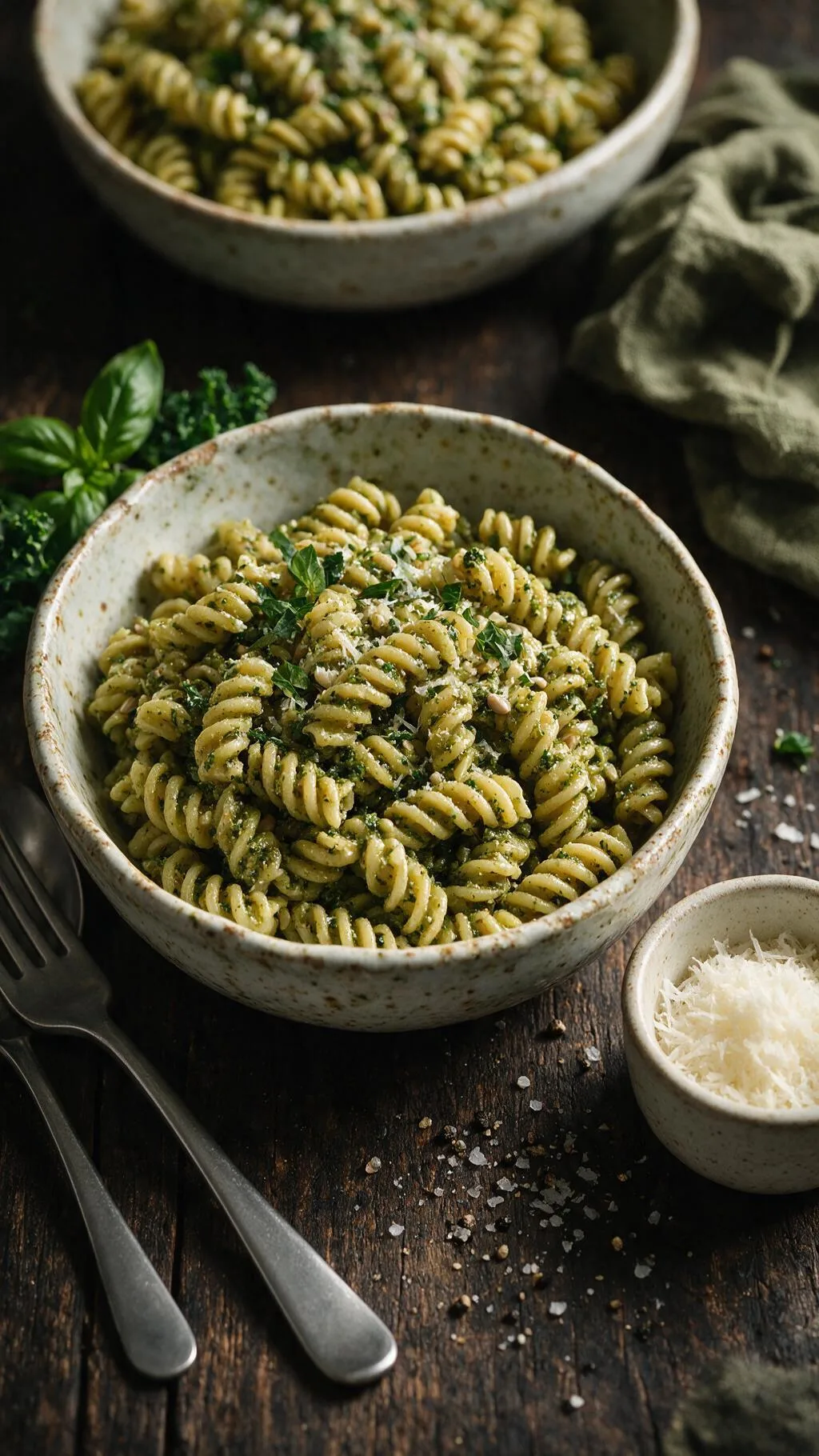 Fusilli mit Grünkohl-Sonnenblumenkern-Pesto