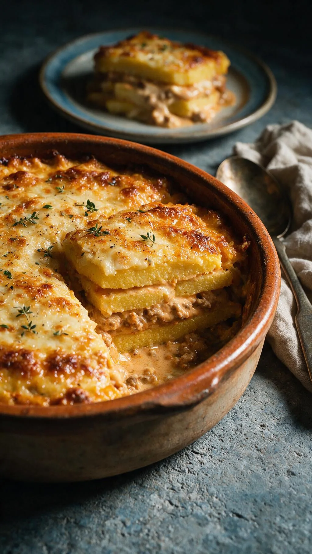 Gebackene Polenta mit Bolognese