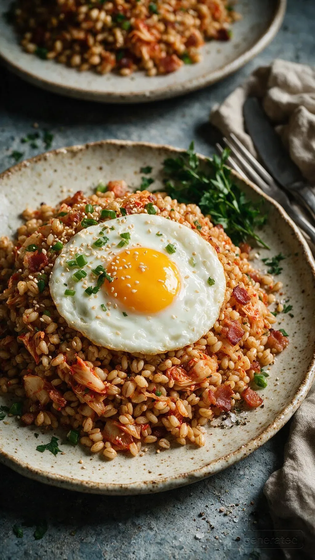 Gebratene Gerste mit Kimchi