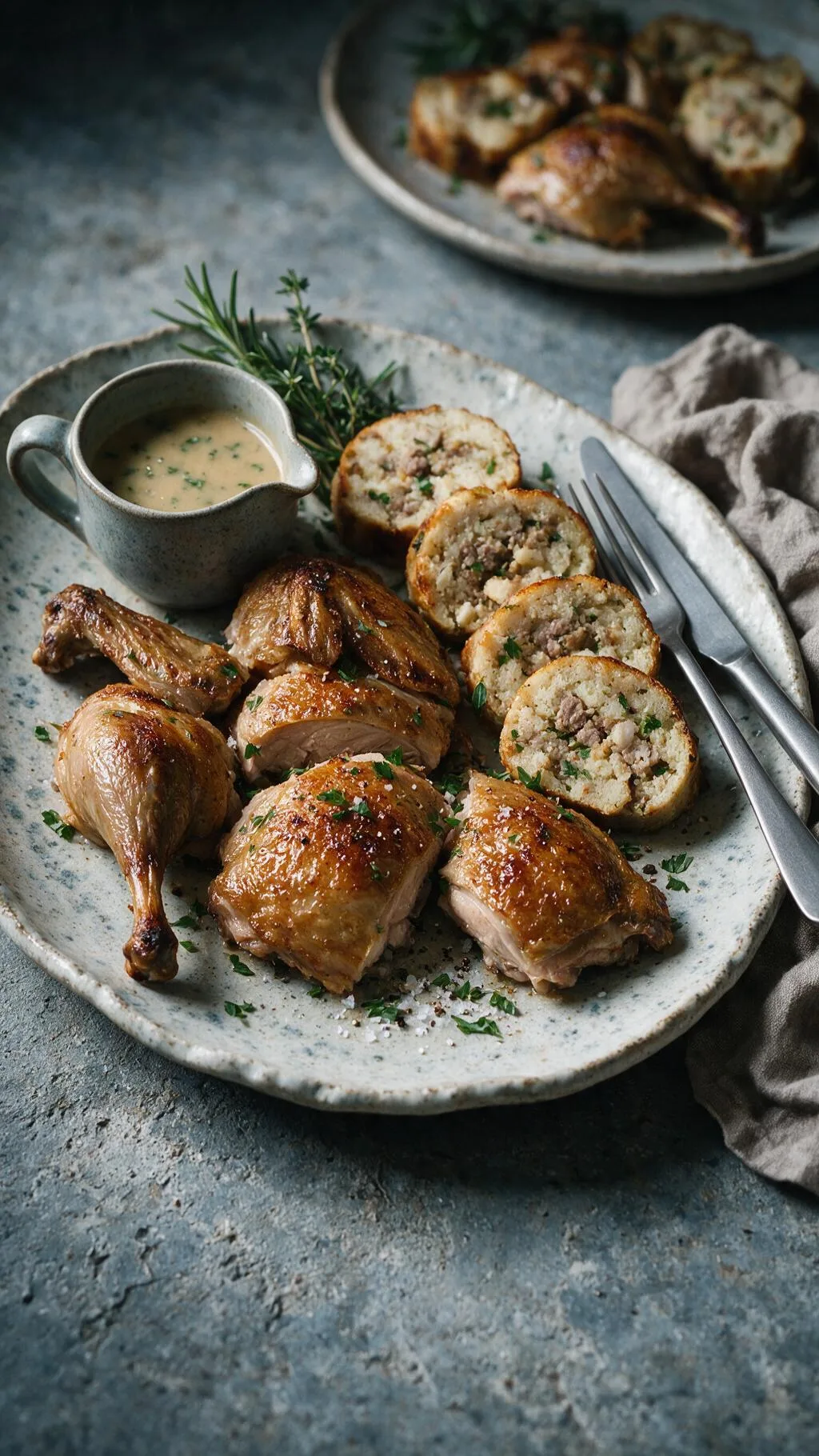 Gebratenes Perlhuhn mit Füllung