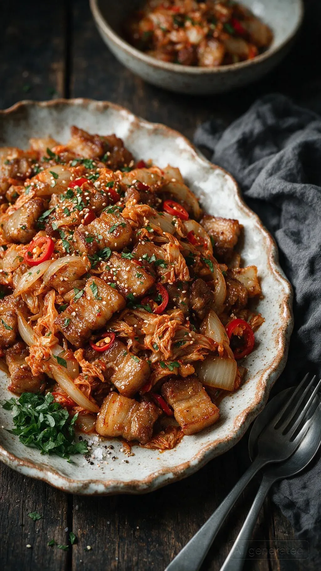 Gebratener Schweinebauch mit Kimchi
