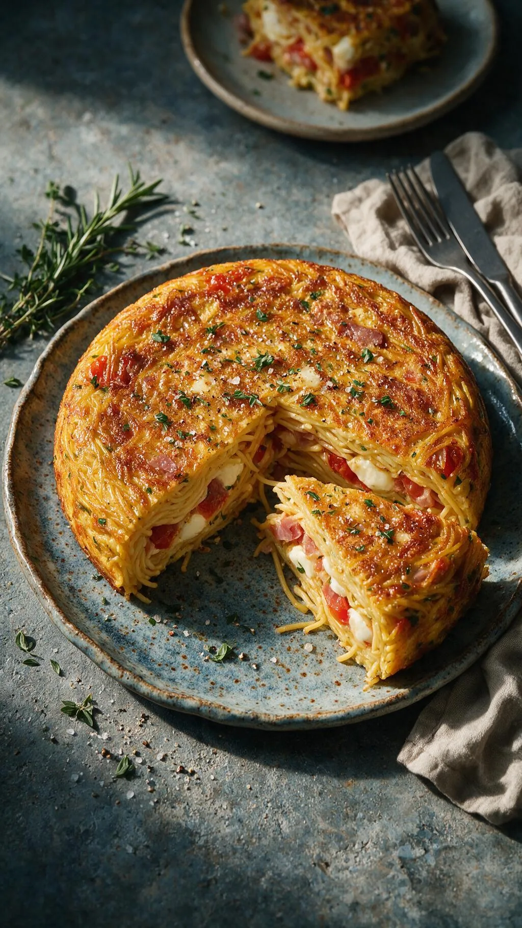 Spaghetti-Frittata mit Schinken
