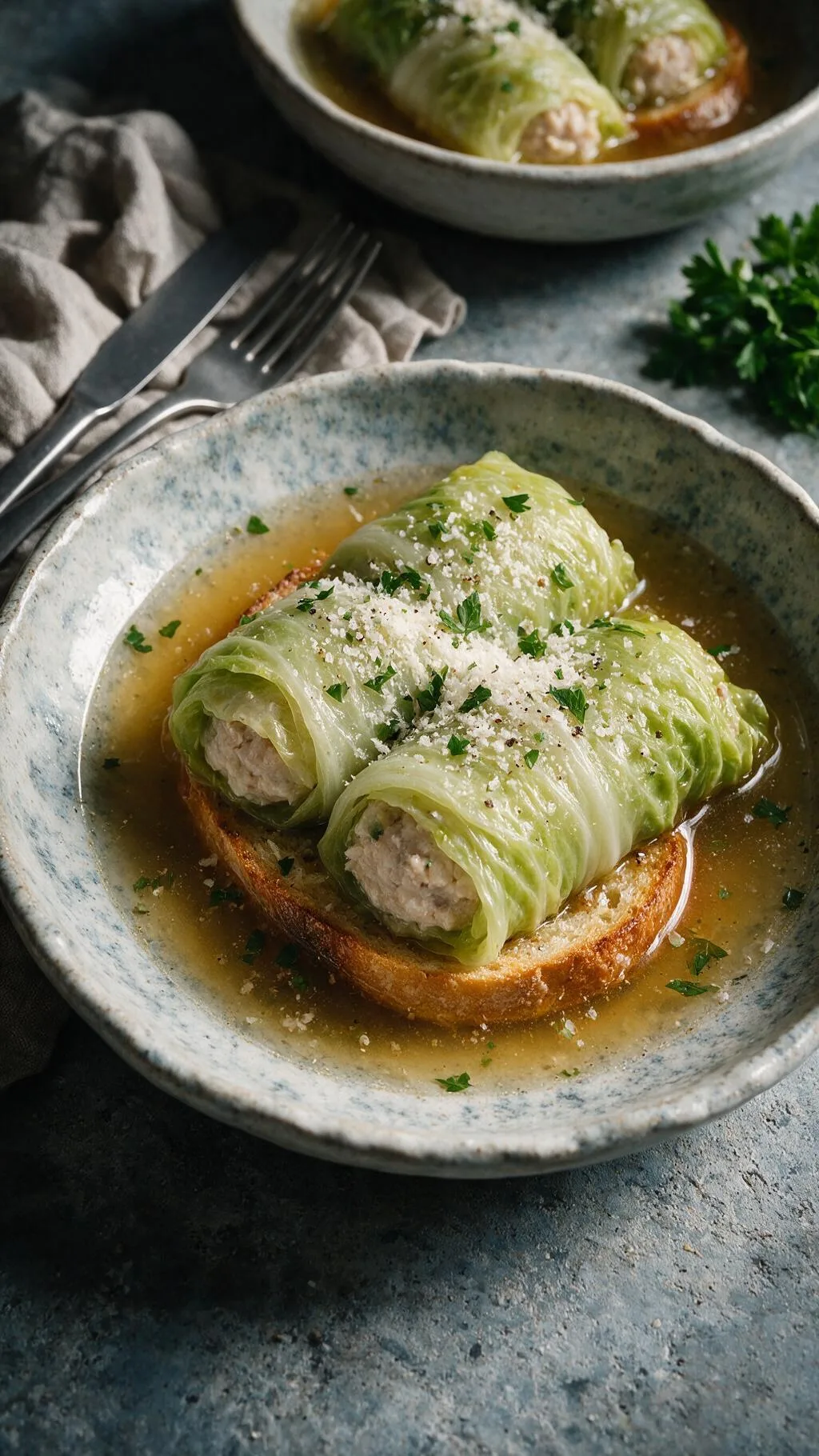 Gefüllter Kopfsalat in Brühe