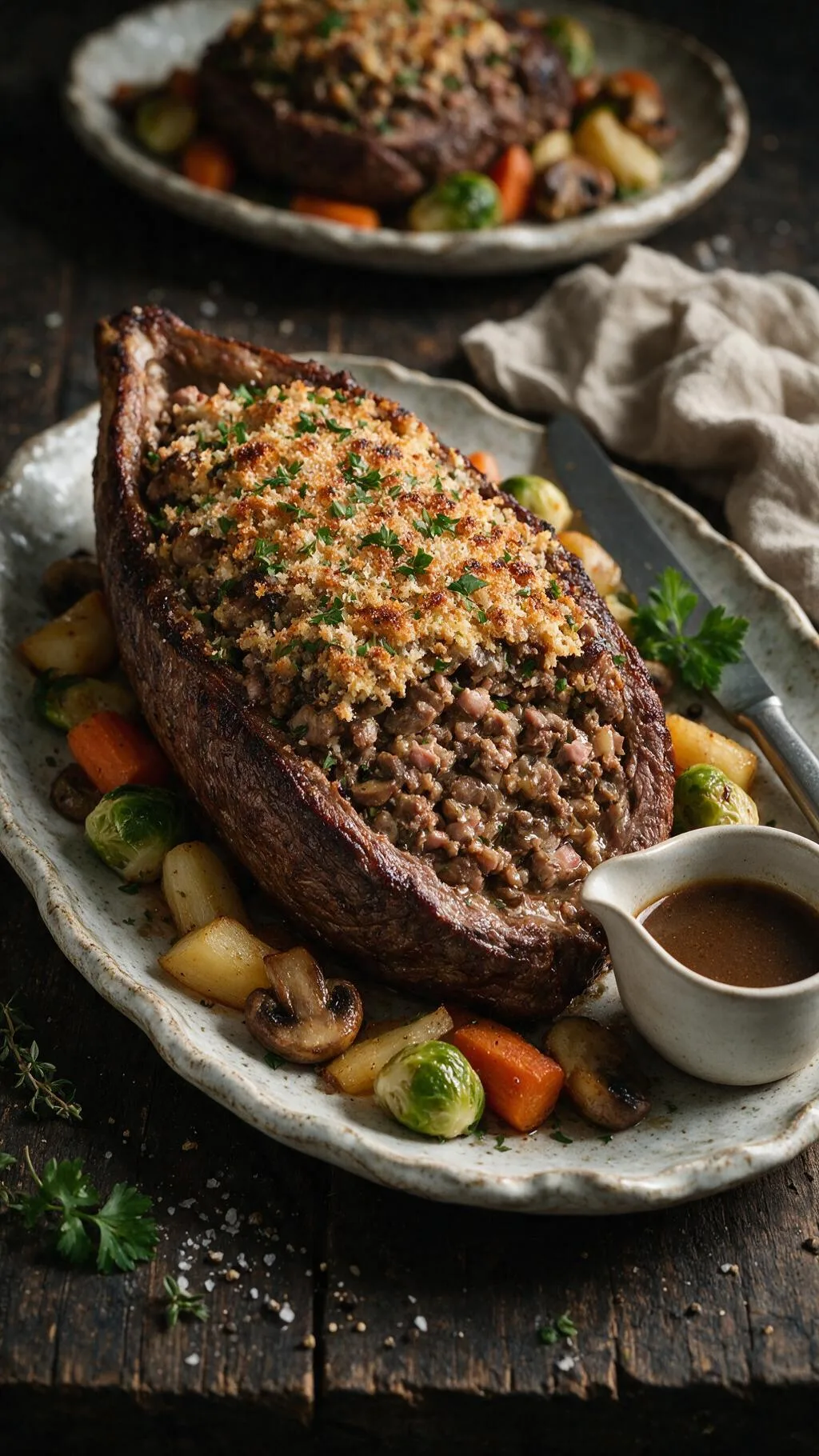 Gefüllter Rinderbraten mit Pilzen