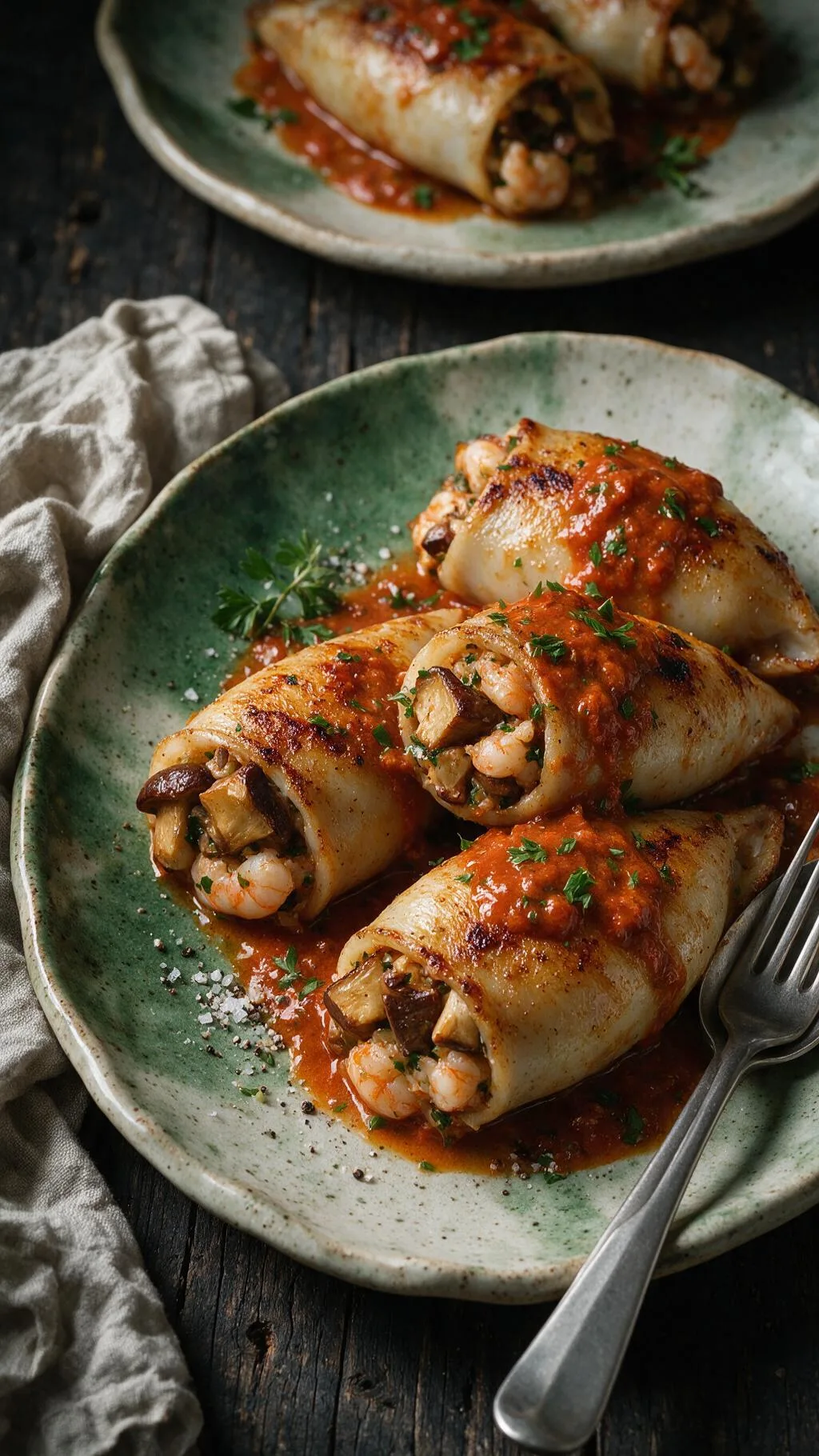 Tintenfisch mit Steinpilzen