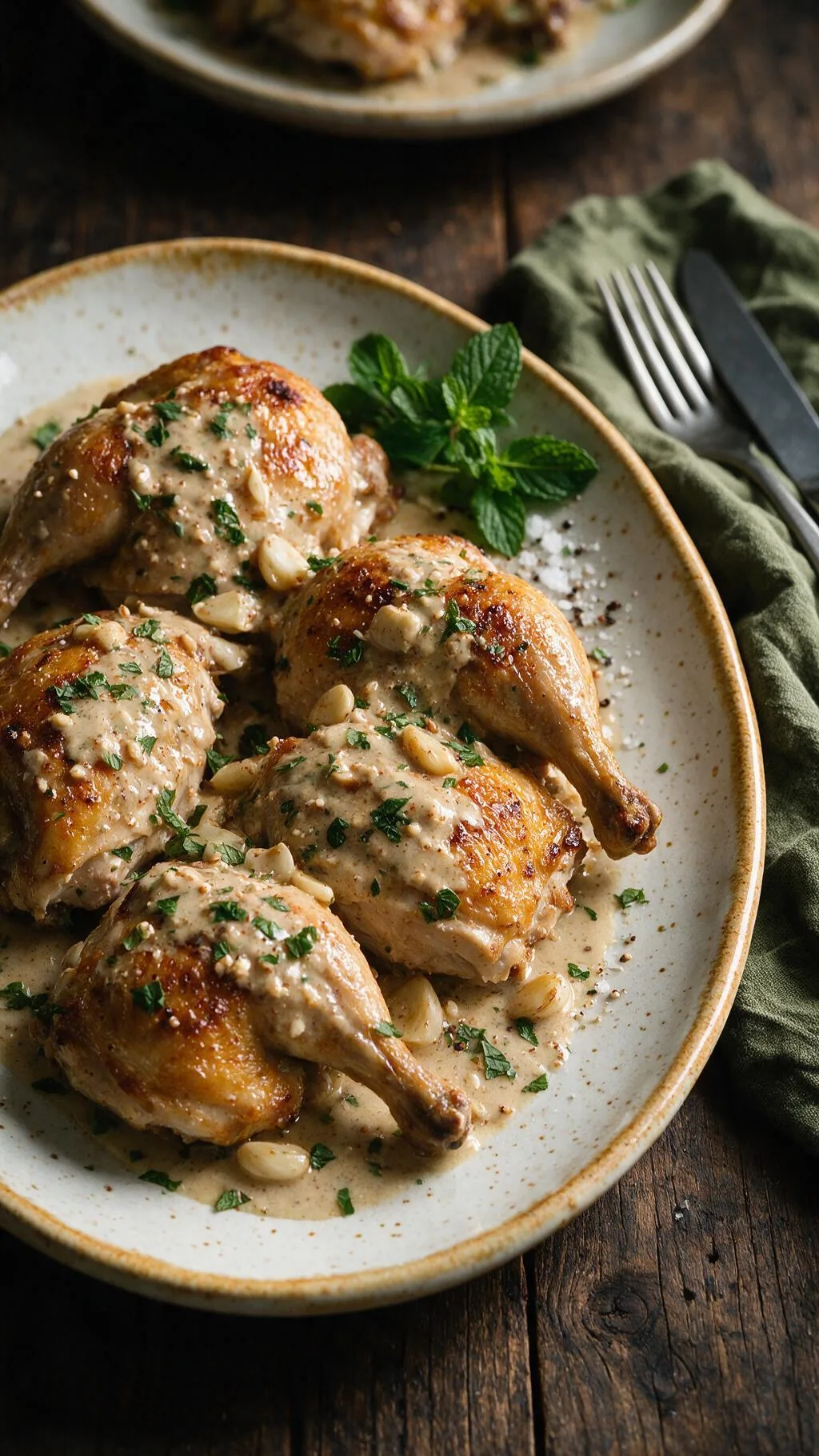Stubenküken mit Mandel-Muskat-Sauce