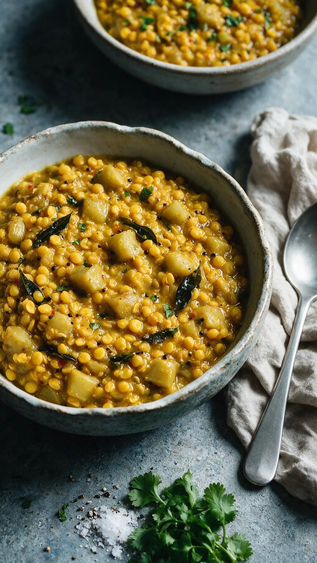 Spalterbsen-Dal mit Aubergine