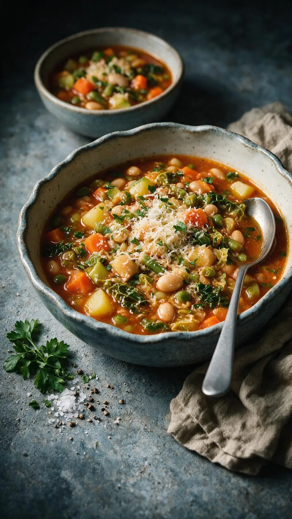 Gemüsesuppe mit Bohnen und Kohl