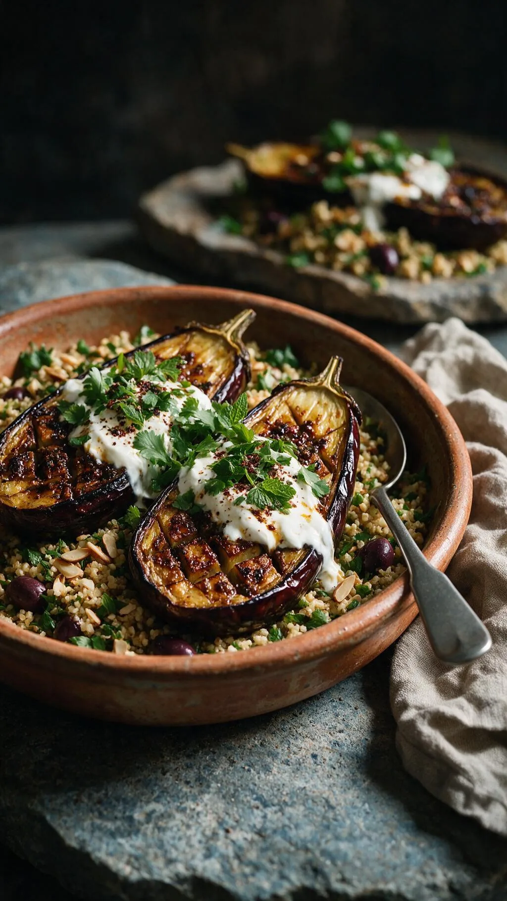 Chermoula-Auberginen mit Bulgur