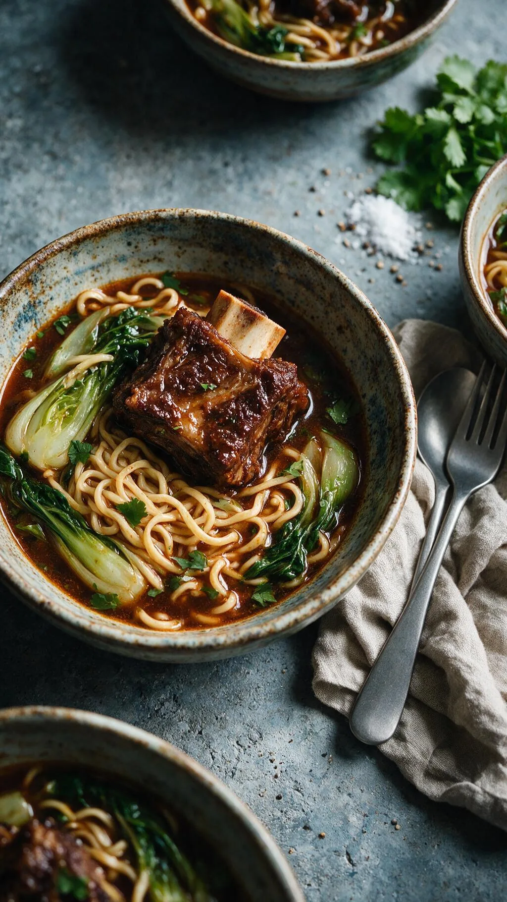 Geschmorte Rinderrippchen-Nudelsuppe