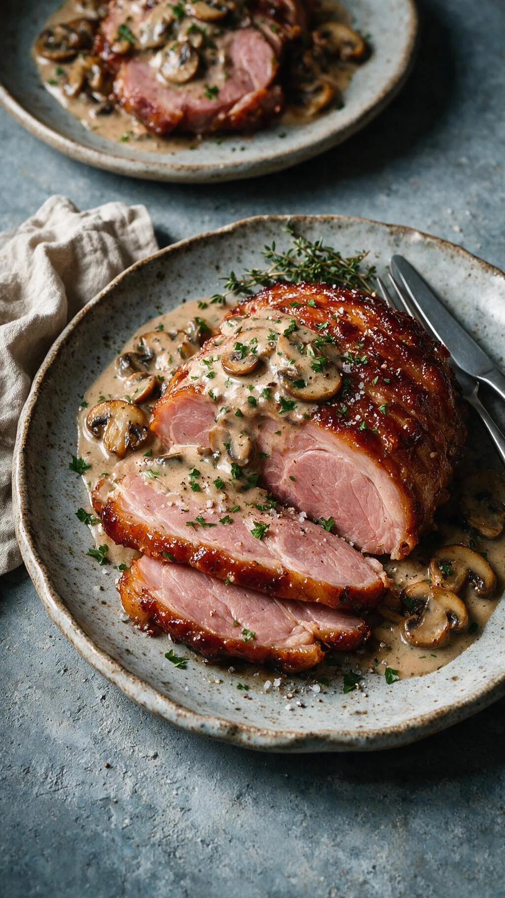 Geschmorter Schinken mit Pilzsauce