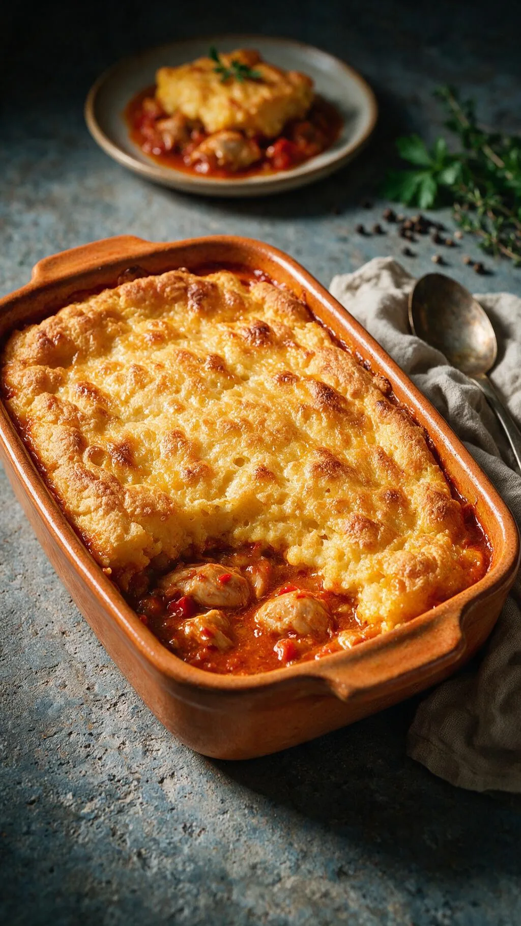 Geschmortes Hähnchen mit Maiskruste