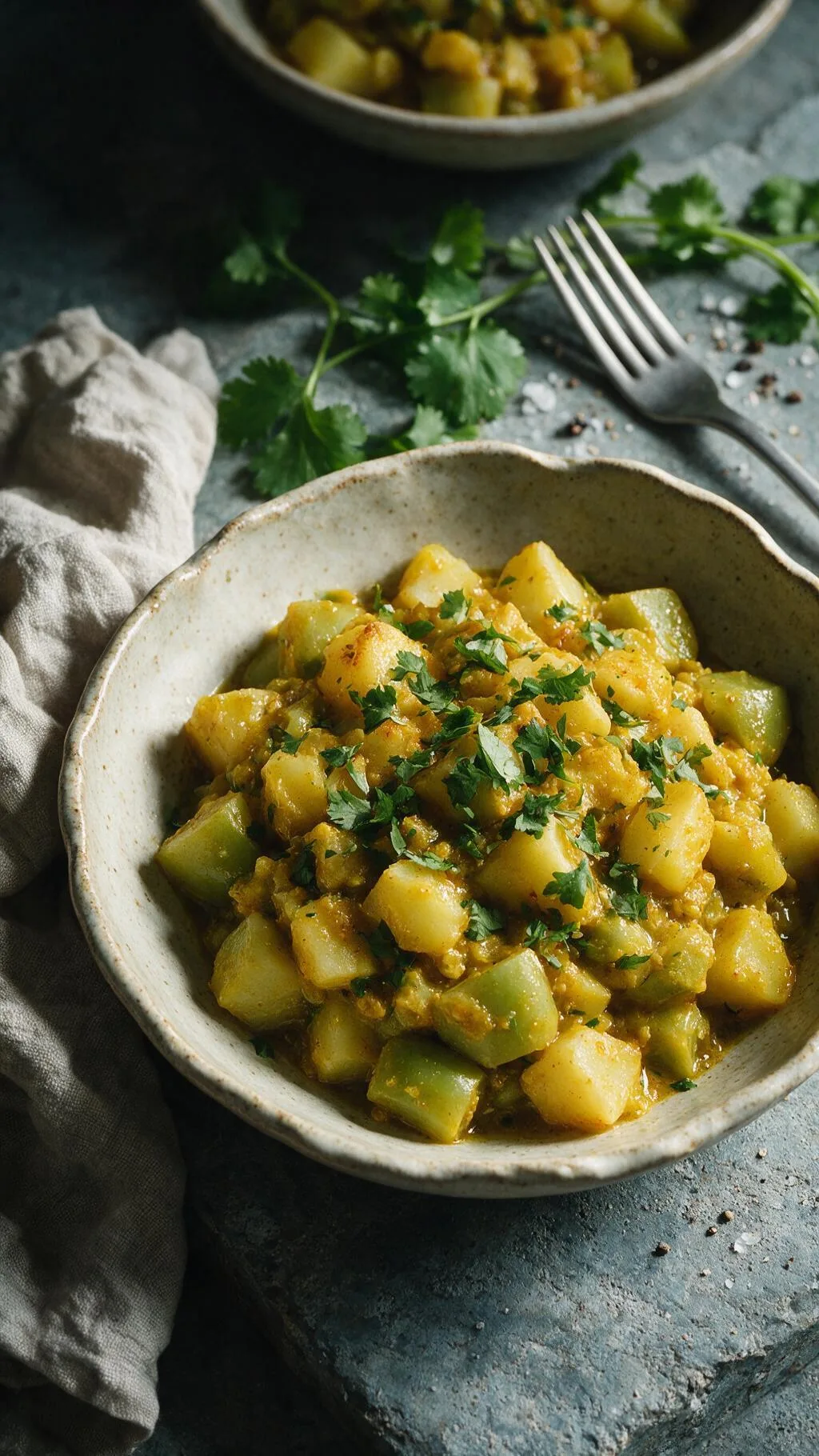 Grüne Tomaten mit Kartoffeln