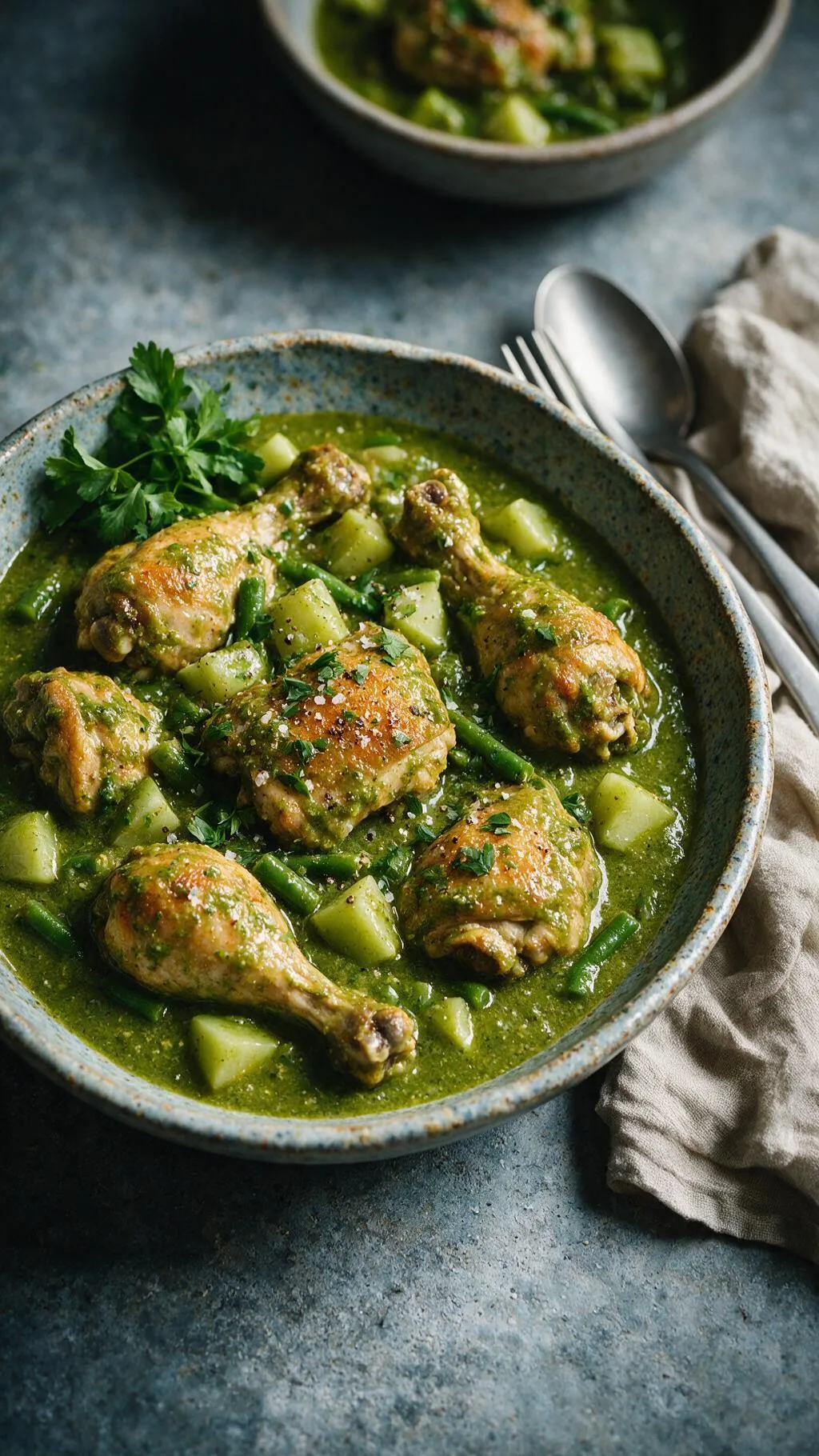 Hähnchen in grüner Mole
