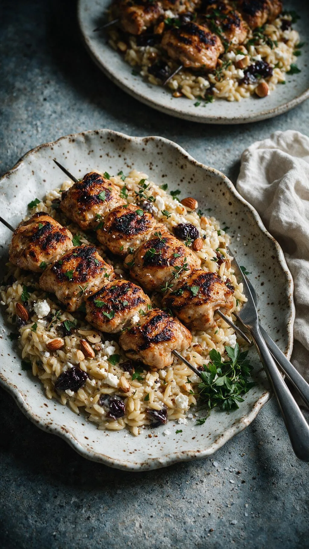 Hähnchenspieße Pflaumen-Orzo-Pilaw