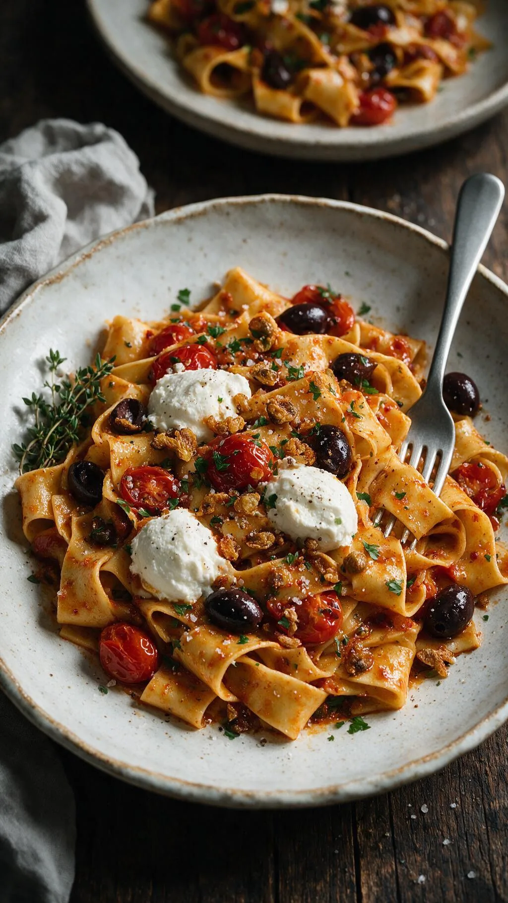 Harissa-Pappardelle mit Ofentomaten