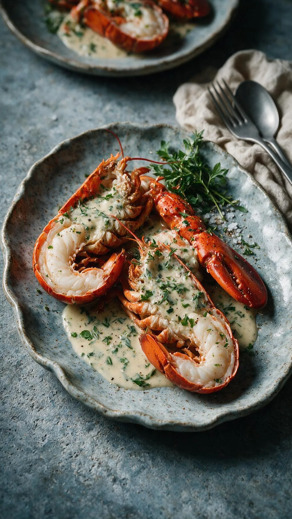 Gedämpfter Hummer in Kräutersauce