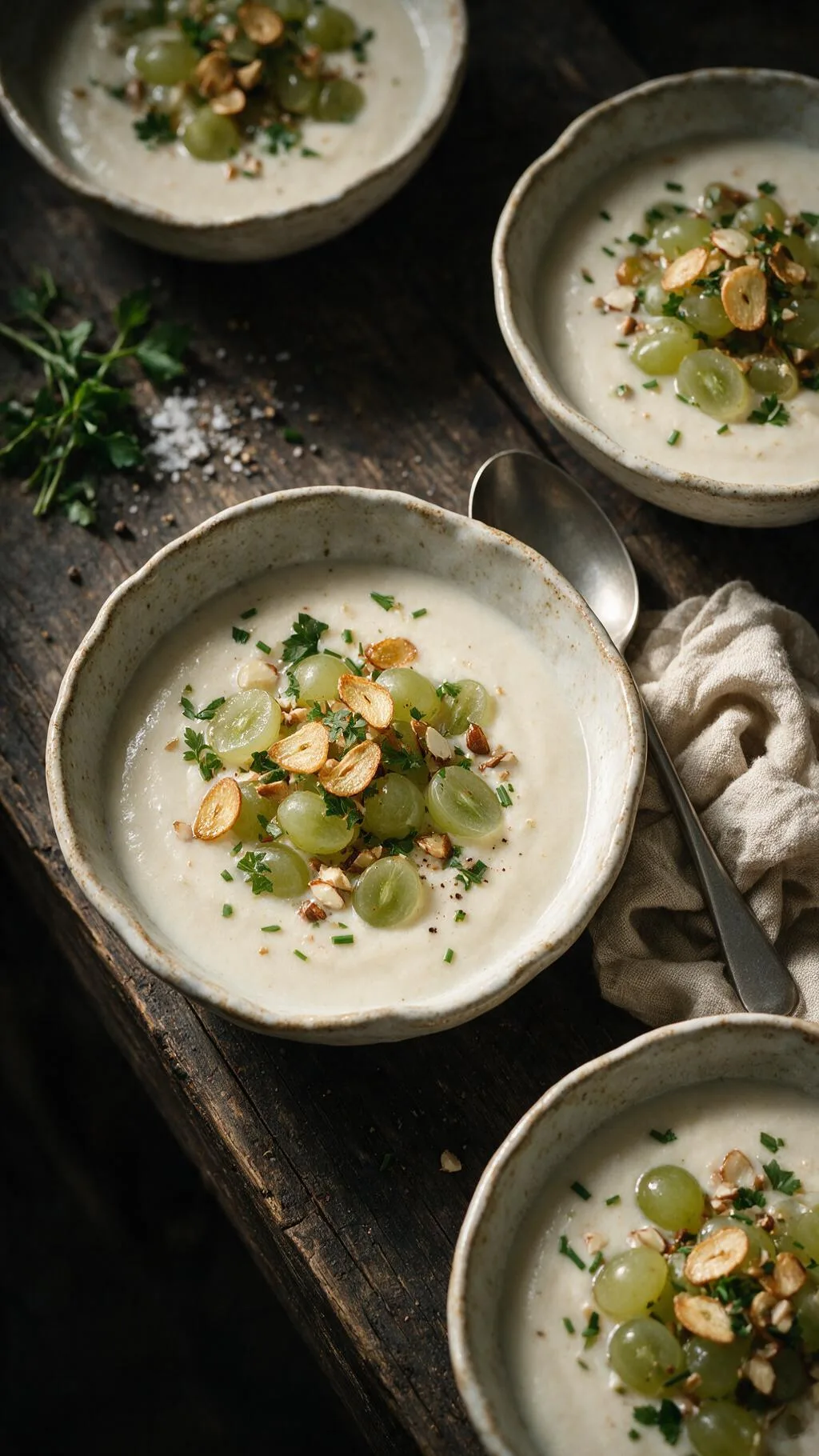 Mandelsuppe mit grünen Trauben