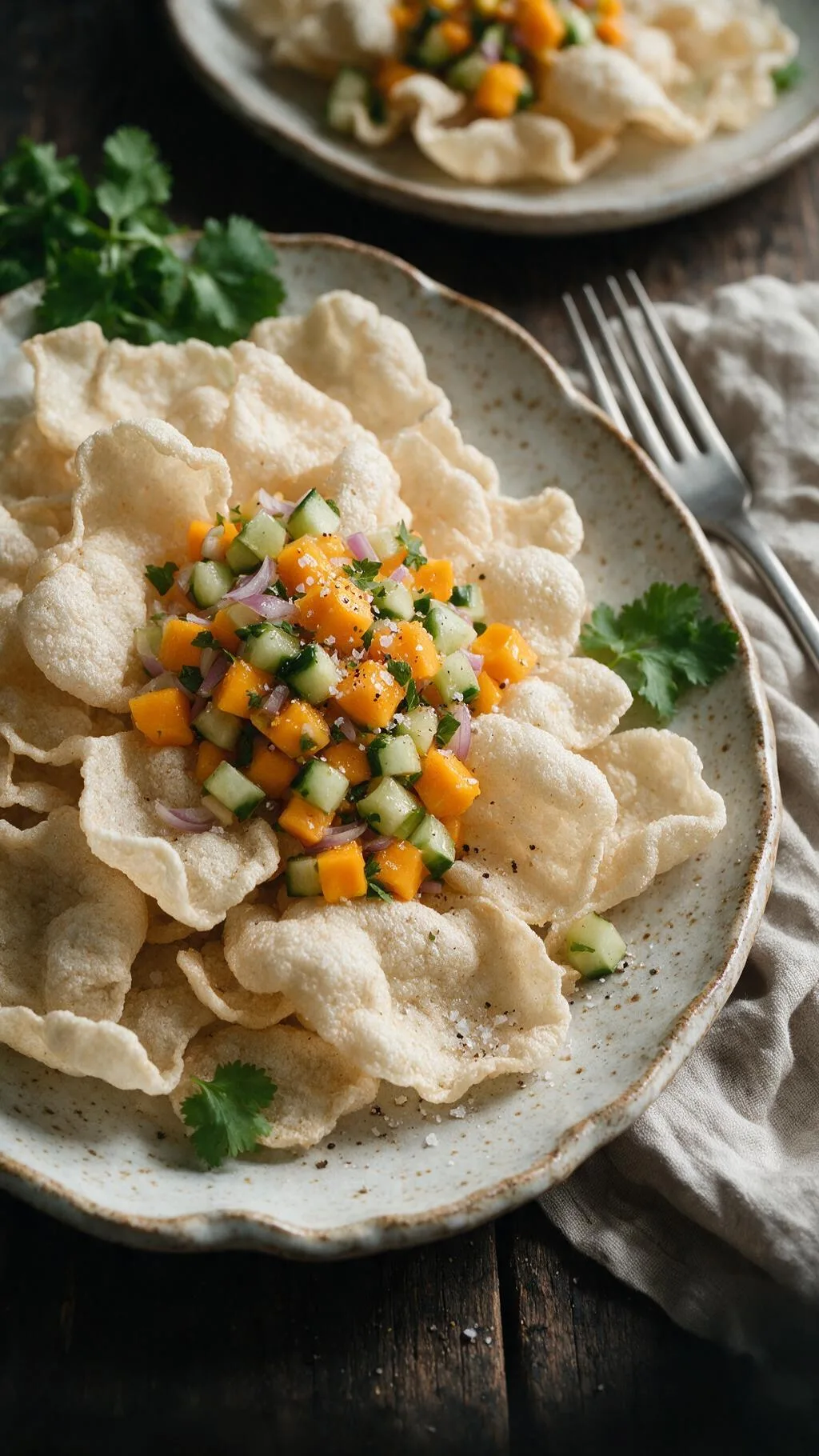 Knusprige Kroepoek mit Relish