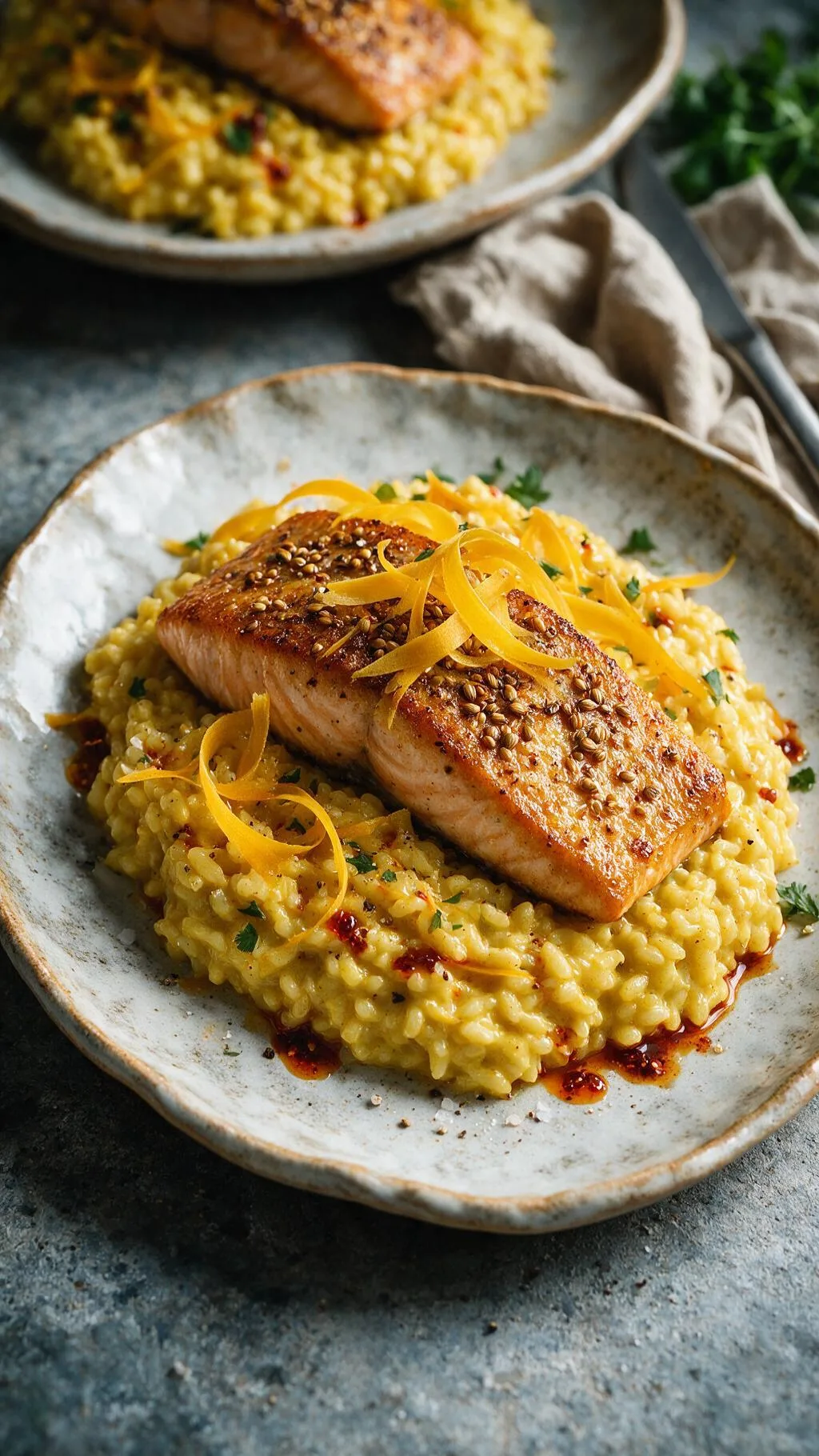 Kokos-Risotto mit Lachs