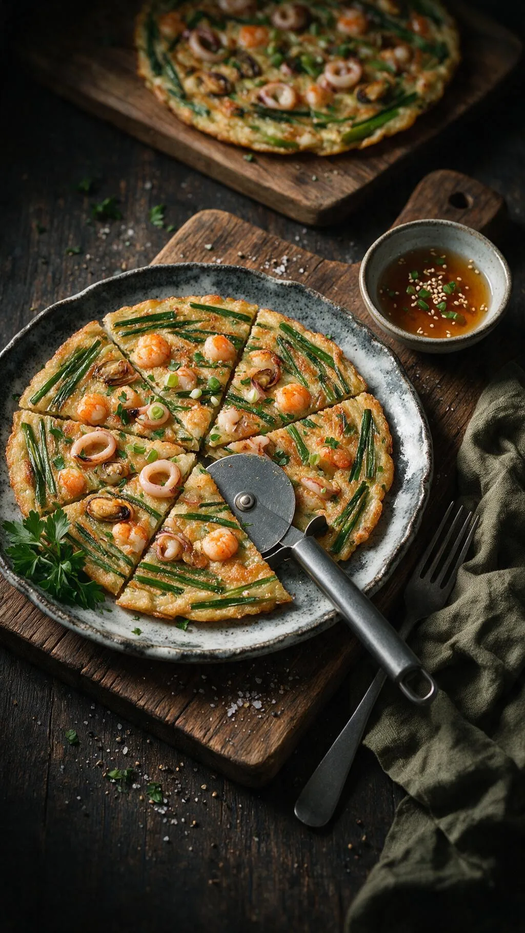 Meeresfrüchte-Lauch-Pfannkuchen