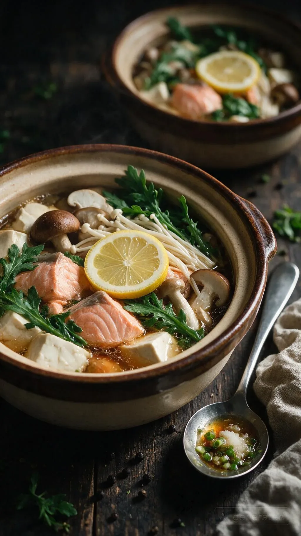 Lachs mit Tofu und Pilzen