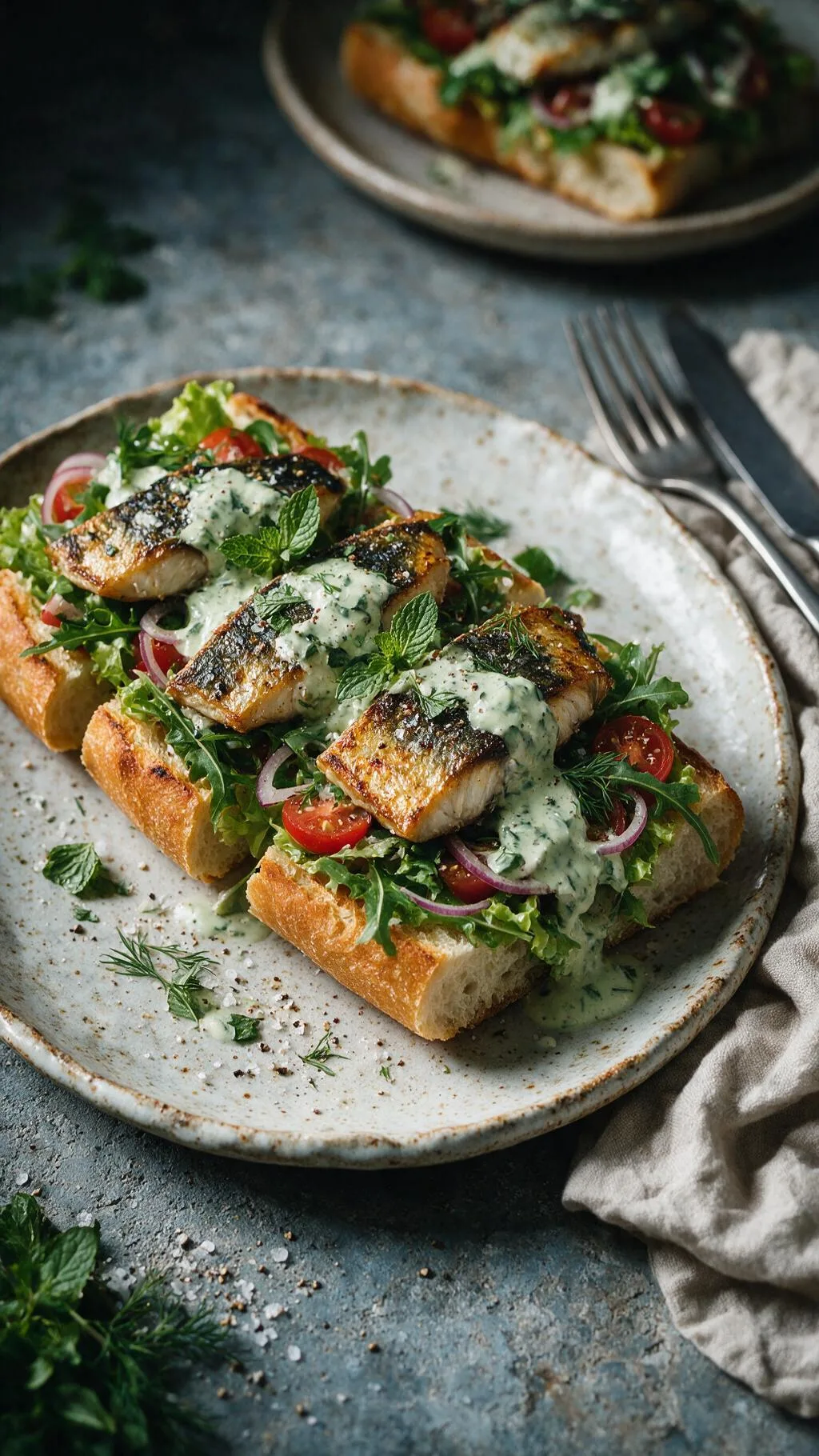 Makrelen-Baguette mit Minz-Dressing