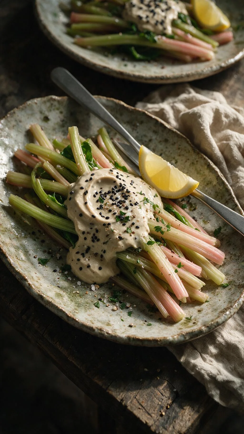 Mangoldstiele mit Sesam-Joghurt
