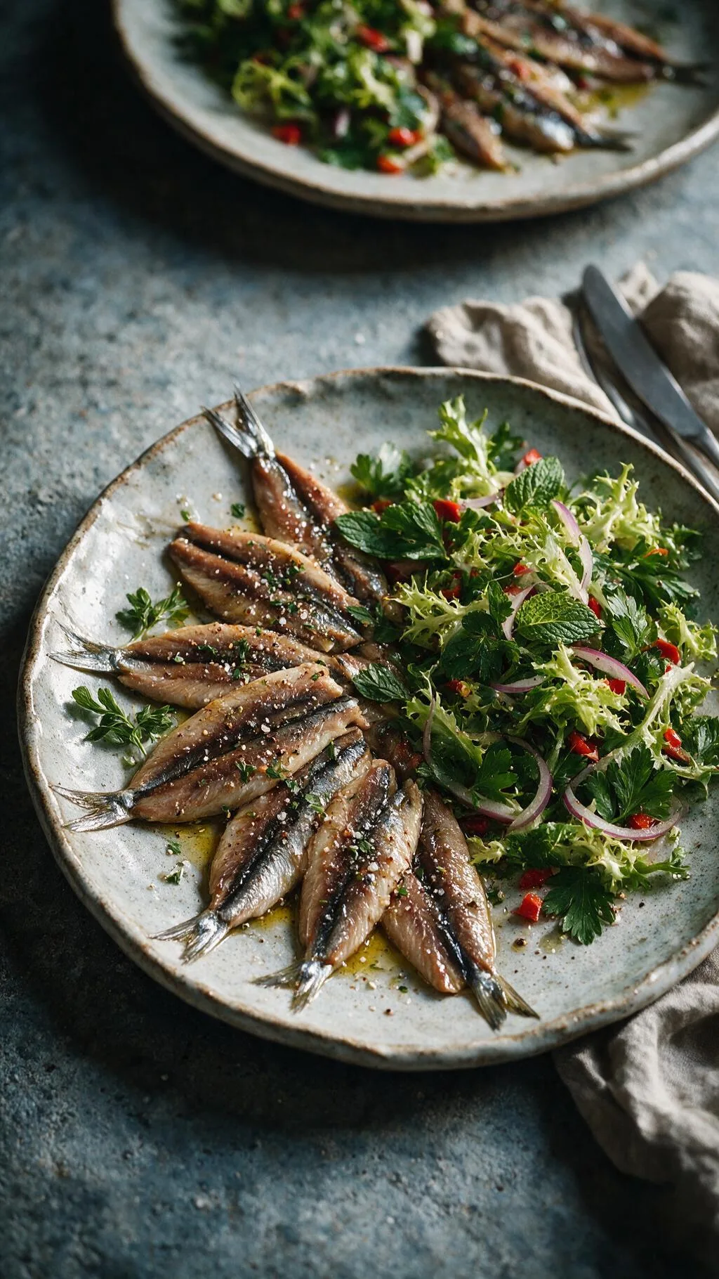 Sardellen mit Kräutersalat