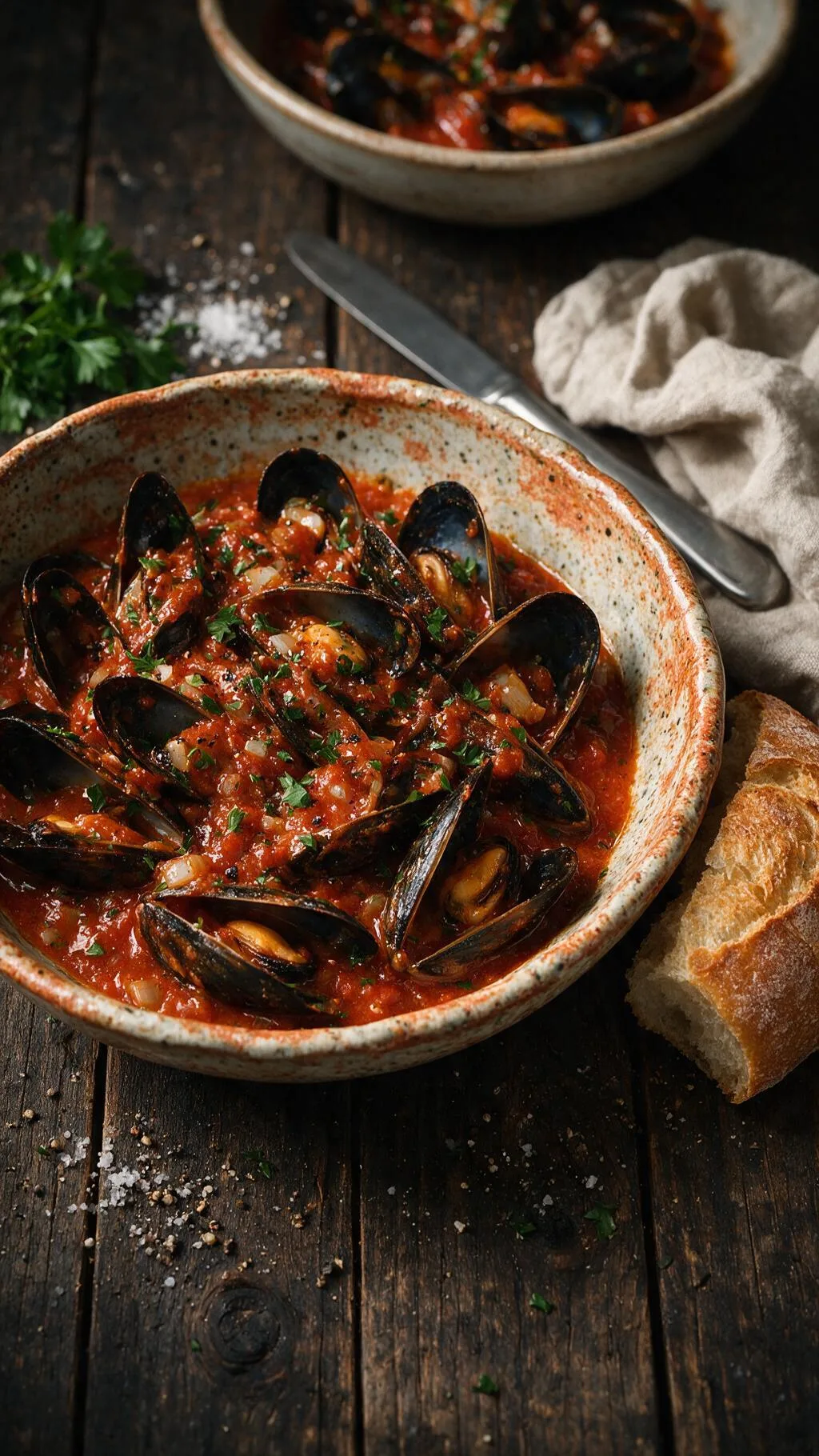 Muscheln in pikanter Tomatensauce