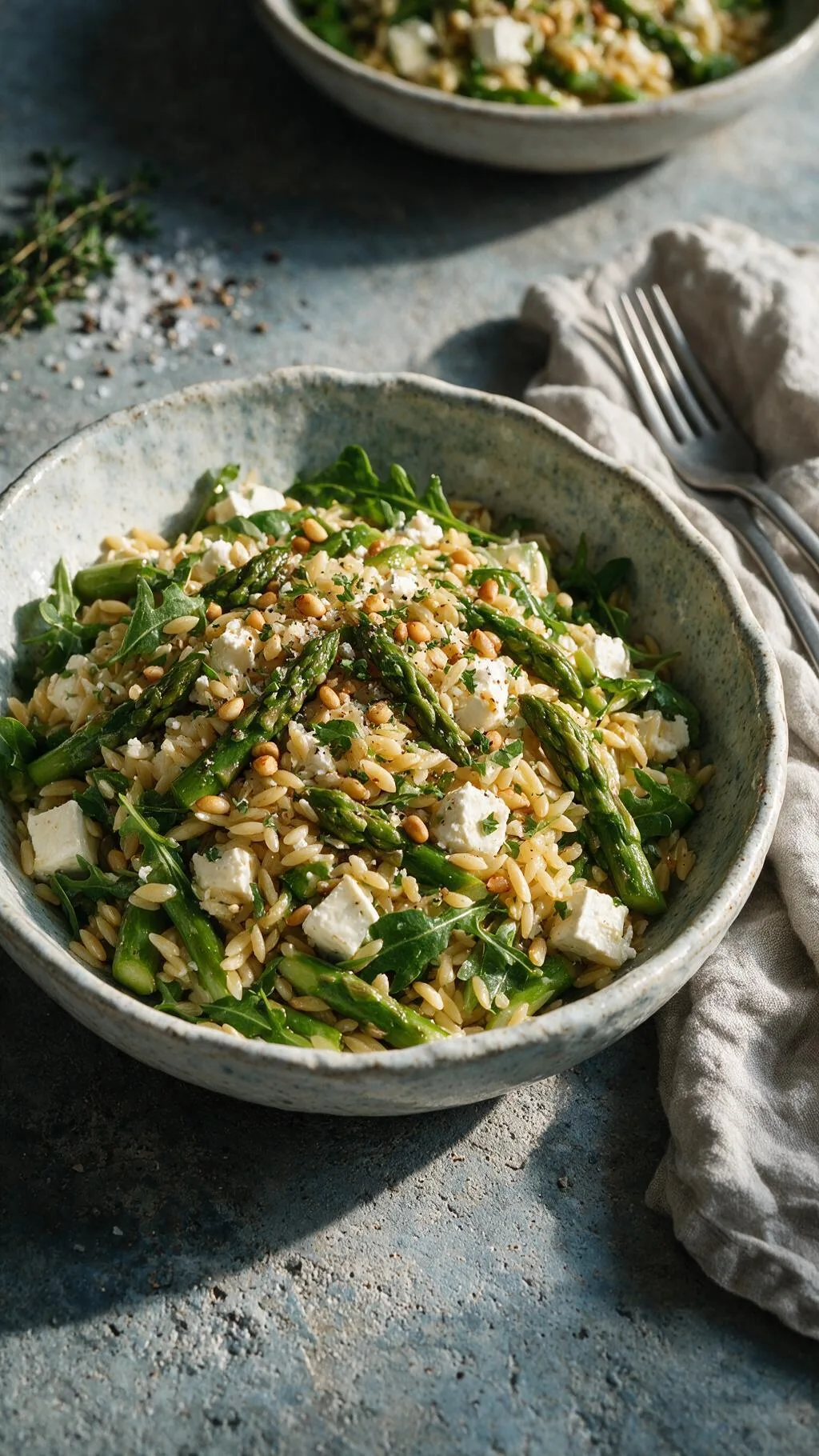 Orzosalat mit grünem Spargel