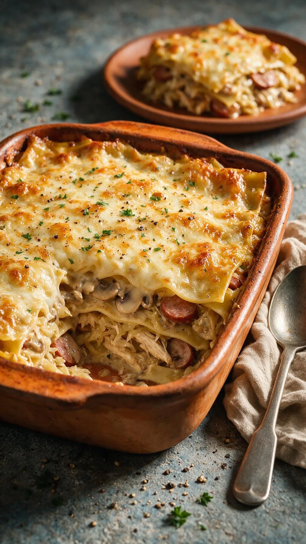 Lasagne mit Kielbasa und Sauerkraut