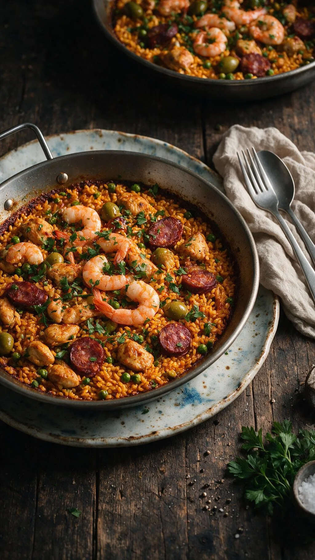 Paella mit Hähnchen und Garnelen