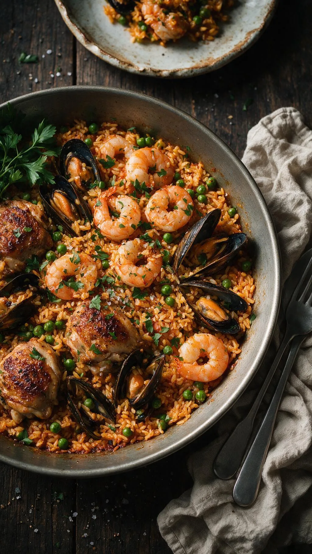 Paella mit Hähnchen & Muscheln