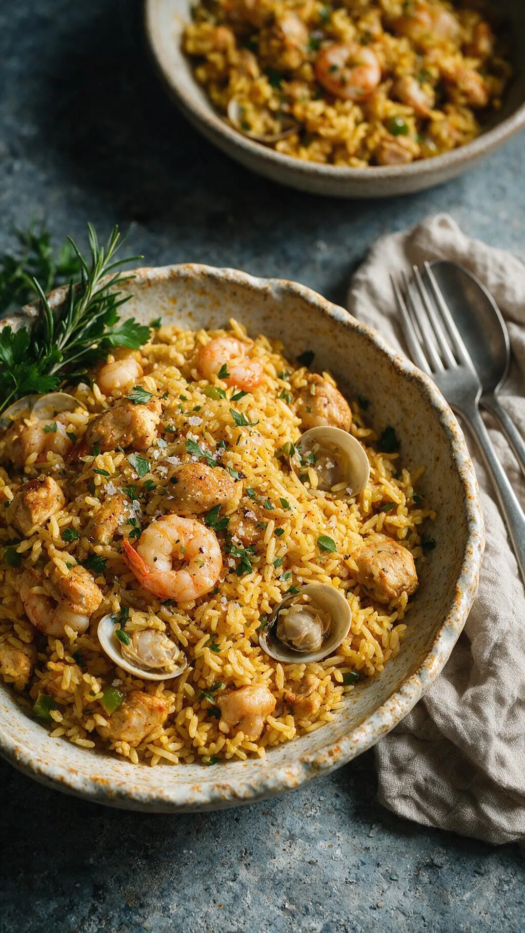 Paella mit Hähnchen und Meeresfrüchten